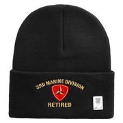 3rd Marine Division Retired Logo Embroidered 12 Inch Solid Knit Cuff Long Beanie Made in USA - Black OSFM