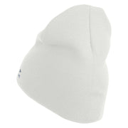 US Air Force Veteran with Flag Symbol Embroidered 8 Inch Solid Knit Short Beanie Made in USA - White OSFM