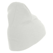 US Air Force Veteran with Flag Symbol Embroidered 8 Inch Solid Knit Short Beanie Made in USA - White OSFM