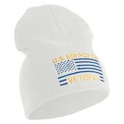 US Air Force Veteran with Flag Symbol Embroidered 8 Inch Solid Knit Short Beanie Made in USA - White OSFM
