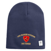 3rd Marine Division Retired Symbol Embroidered 8 Inch Solid Knit Short Beanie Made in USA - Navy OSFM