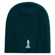 Vintage Nautical Embroidered 8 inch Knitted Short Beanie - DK-Green OSFM