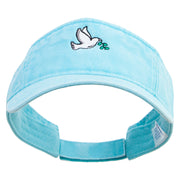 Dove of Peace Embroidered Washed Pigment Dyed Cotton Twill Visor - Aqua OSFM