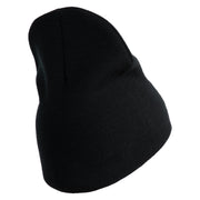 US Air Force Retired with Flag Symbol Embroidered 8 Inch Solid Knit Short Beanie Made in USA - Black OSFM