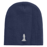 Vintage Nautical Embroidered 8 inch Knitted Short Beanie - Navy OSFM