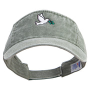 Dove of Peace Embroidered Washed Pigment Dyed Cotton Twill Visor - Olive OSFM