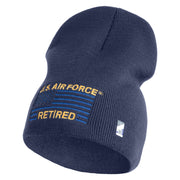 US Air Force Retired with Flag Symbol Embroidered 8 Inch Solid Knit Short Beanie Made in USA - Navy OSFM