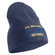 US Air Force Retired with Flag Symbol Embroidered 8 Inch Solid Knit Short Beanie Made in USA - Navy OSFM