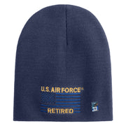 US Air Force Retired with Flag Symbol Embroidered 8 Inch Solid Knit Short Beanie Made in USA - Navy OSFM