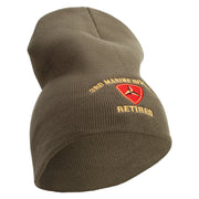 3rd Marine Division Retired Symbol Embroidered 8 Inch Solid Knit Short Beanie Made in USA - Olive OSFM