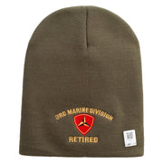 3rd Marine Division Retired Symbol Embroidered 8 Inch Solid Knit Short Beanie Made in USA - Olive OSFM