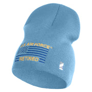 US Air Force Retired with Flag Symbol Embroidered 8 Inch Solid Knit Short Beanie Made in USA - Carolina-Blue OSFM