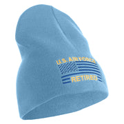 US Air Force Retired with Flag Symbol Embroidered 8 Inch Solid Knit Short Beanie Made in USA - Carolina-Blue OSFM