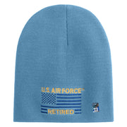 US Air Force Retired with Flag Symbol Embroidered 8 Inch Solid Knit Short Beanie Made in USA - Carolina-Blue OSFM