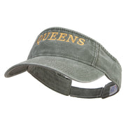 New York Queens District Logo Embroidered Washed Pigment Dyed Cotton Twill Visor - Olive OSFM