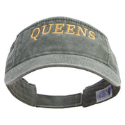 New York Queens District Logo Embroidered Washed Pigment Dyed Cotton Twill Visor - Olive OSFM