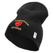 3rd Marine Division Retired Symbol Embroidered 8 Inch Solid Knit Short Beanie Made in USA - Black OSFM