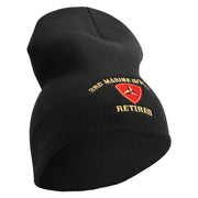 3rd Marine Division Retired Symbol Embroidered 8 Inch Solid Knit Short Beanie Made in USA - Black OSFM