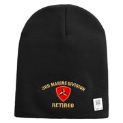 3rd Marine Division Retired Symbol Embroidered 8 Inch Solid Knit Short Beanie Made in USA - Black OSFM