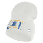 US Air Force Retired with Flag Symbol Embroidered 8 Inch Solid Knit Short Beanie Made in USA - White OSFM