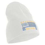 US Air Force Retired with Flag Symbol Embroidered 8 Inch Solid Knit Short Beanie Made in USA - White OSFM