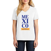 Vertical Mexico Independence Graphic Design Ladies V-Neck