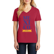 Vertical Mexico Independence Graphic Design Ladies V-Neck