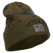 Veteran USA Flag Embroidered Camo Long Beanie