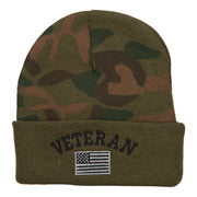 Veteran USA Flag Embroidered Camo Long Beanie