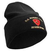U.S. Marine Corps 3rd Marine Division logo Embroidered 12 Inch Solid Knit Cuff Long Beanie Made in USA - Black OSFM