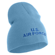 US Air Force Navy Letter Symbol Embroidered 8 Inch Solid Knit Short Beanie Made in USA - Carolina-Blue OSFM