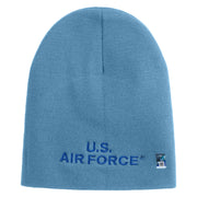 US Air Force Navy Letter Symbol Embroidered 8 Inch Solid Knit Short Beanie Made in USA - Carolina-Blue OSFM