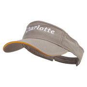 Charlotte South Carolina Logo Embroidered Prostyle Cotton Twill Washed Visor - Olive-Gold OSFM