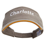 Charlotte South Carolina Logo Embroidered Prostyle Cotton Twill Washed Visor - Olive-Gold OSFM