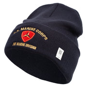 U.S. Marine Corps 3rd Marine Division logo Embroidered 12 Inch Solid Knit Cuff Long Beanie Made in USA - Navy OSFM