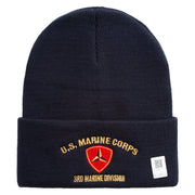 U.S. Marine Corps 3rd Marine Division logo Embroidered 12 Inch Solid Knit Cuff Long Beanie Made in USA - Navy OSFM