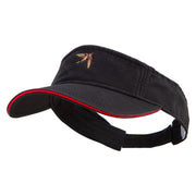 Geometric Shape Bird Logo Embroidered Prostyle Cotton Twill Washed Visor - Black-Red OSFM