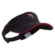 Geometric Shape Bird Logo Embroidered Prostyle Cotton Twill Washed Visor - Black-Red OSFM