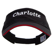 Charlotte South Carolina Logo Embroidered Prostyle Cotton Twill Washed Visor - Black-Red OSFM