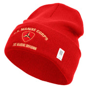 U.S. Marine Corps 3rd Marine Division logo Embroidered 12 Inch Solid Knit Cuff Long Beanie Made in USA - Red OSFM