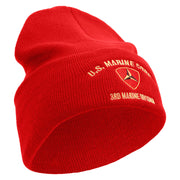 U.S. Marine Corps 3rd Marine Division logo Embroidered 12 Inch Solid Knit Cuff Long Beanie Made in USA - Red OSFM