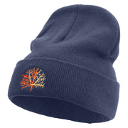 Orange Coral Logo Embroidered Big Size Acrylic Long Beanie - Navy OSFM