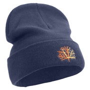 Orange Coral Logo Embroidered Big Size Acrylic Long Beanie - Navy OSFM