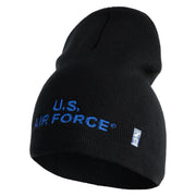 US Air Force Navy Letter Symbol Embroidered 8 Inch Solid Knit Short Beanie Made in USA - Black OSFM