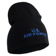 US Air Force Navy Letter Symbol Embroidered 8 Inch Solid Knit Short Beanie Made in USA - Black OSFM