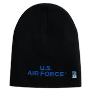 US Air Force Navy Letter Symbol Embroidered 8 Inch Solid Knit Short Beanie Made in USA - Black OSFM