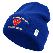 U.S. Marine Corps 3rd Marine Division logo Embroidered 12 Inch Solid Knit Cuff Long Beanie Made in USA - Royal-Blue OSFM