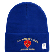 U.S. Marine Corps 3rd Marine Division logo Embroidered 12 Inch Solid Knit Cuff Long Beanie Made in USA - Royal-Blue OSFM