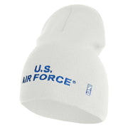 US Air Force Navy Letter Symbol Embroidered 8 Inch Solid Knit Short Beanie Made in USA - White OSFM