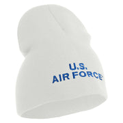 US Air Force Navy Letter Symbol Embroidered 8 Inch Solid Knit Short Beanie Made in USA - White OSFM
